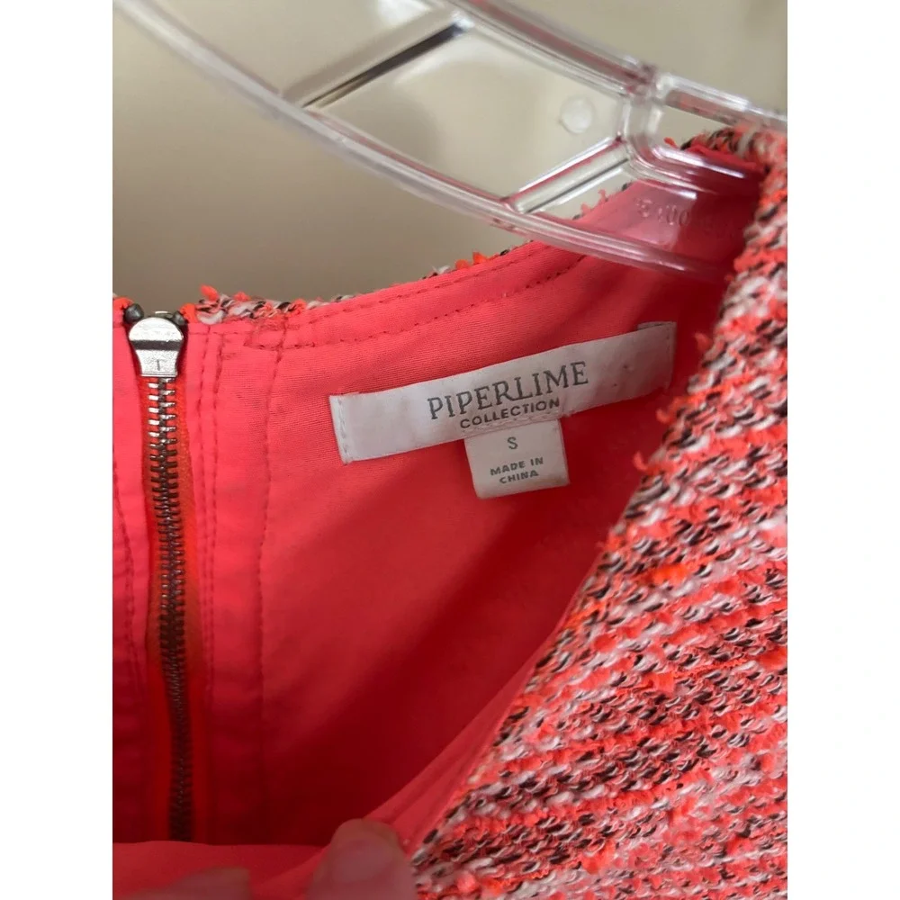 Piperlime Collection Women Coral Tweed Short Sleeve Shift Dress Sz S Exposed Zip